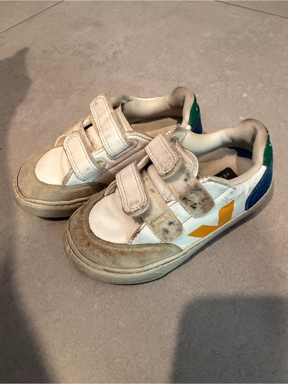 VEJA Kids White Sneakers with Yellow Accent - Velcro Straps 10 us size